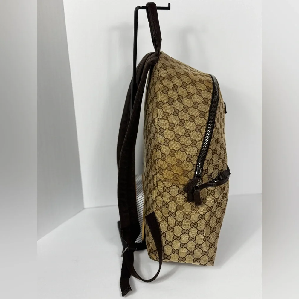 Gucci GG Supreme Cambas Web Monogram Beige and Green Backpack